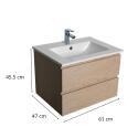 Ensemble meuble simple vasque décor chêne carbone 60cm + vasque + robinet