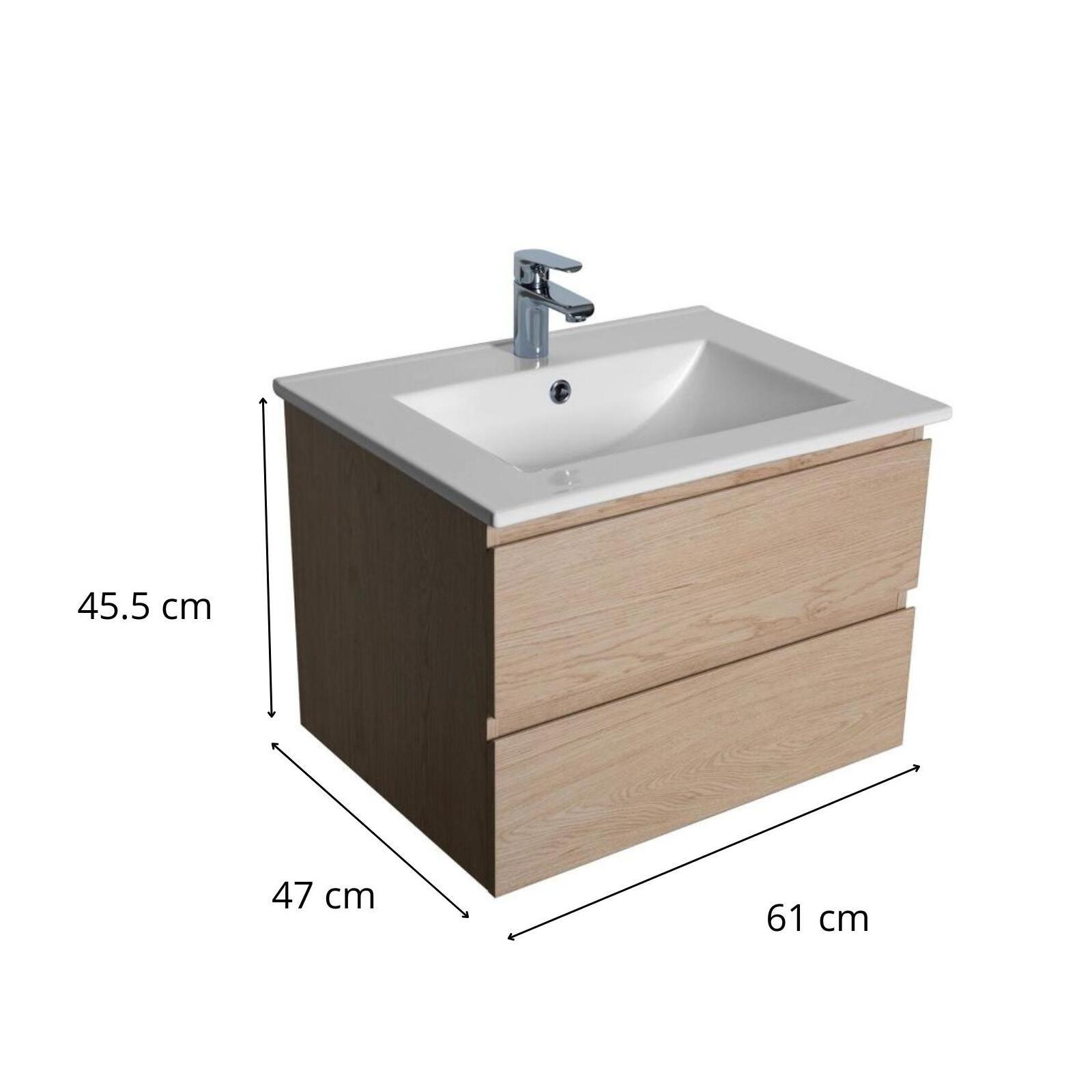 Ensemble meuble simple vasque décor chêne carbone 60cm + vasque + robinet