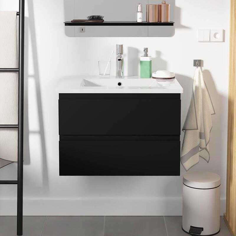 Ensemble meuble simple vasque décor chêne carbone 60cm + vasque + robinet