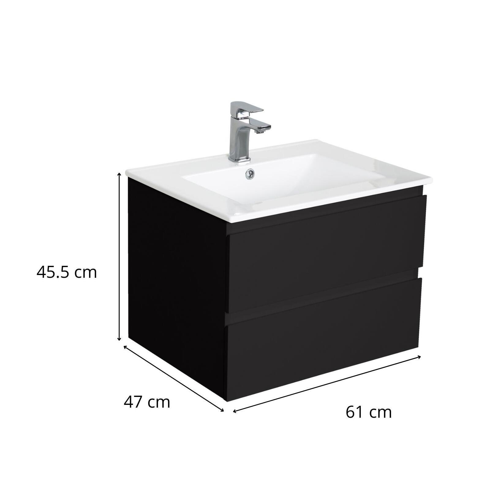 Ensemble meuble simple vasque décor chêne carbone 60cm + vasque + robinet