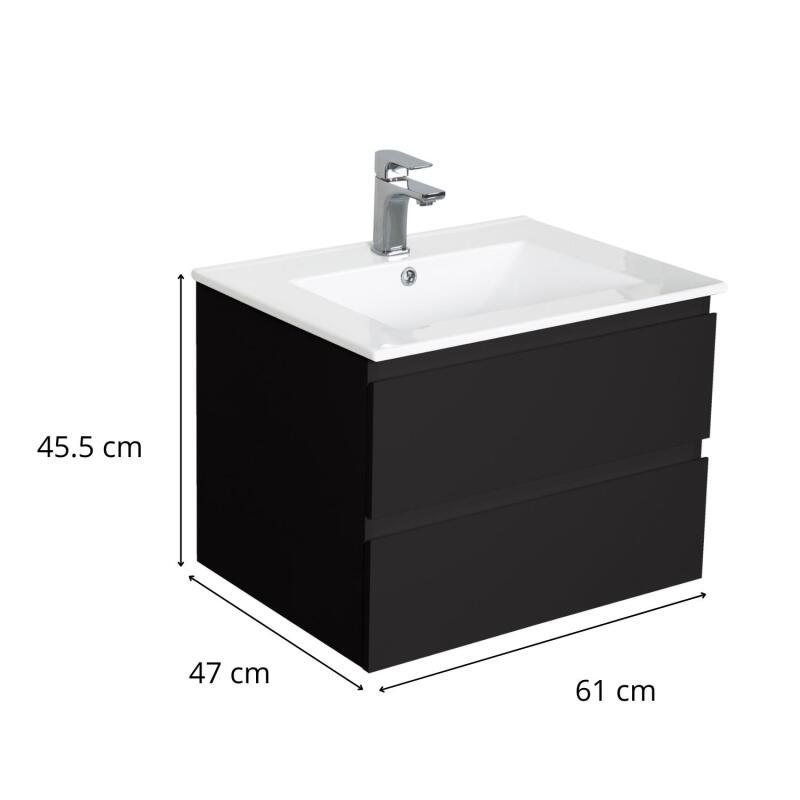 Ensemble meuble simple vasque décor chêne carbone 60cm + vasque + robinet