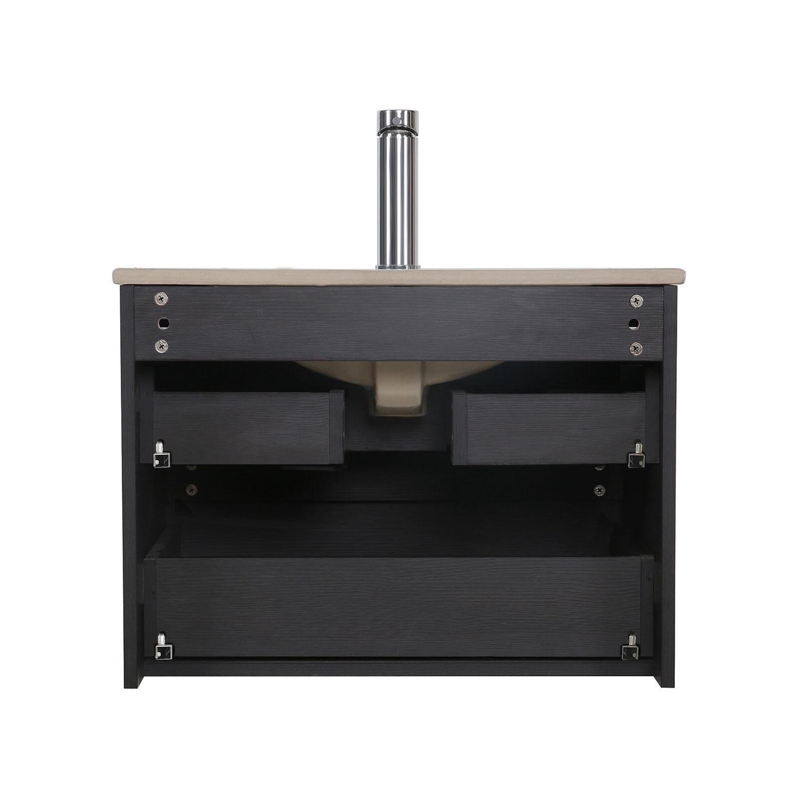 Ensemble meuble simple vasque décor chêne carbone 60cm + vasque + robinet