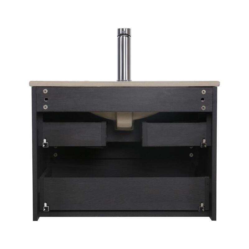 Ensemble meuble simple vasque décor chêne carbone 60cm + vasque + robinet