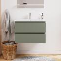 Ensemble meuble simple vasque décor chêne carbone 60cm + vasque + robinet