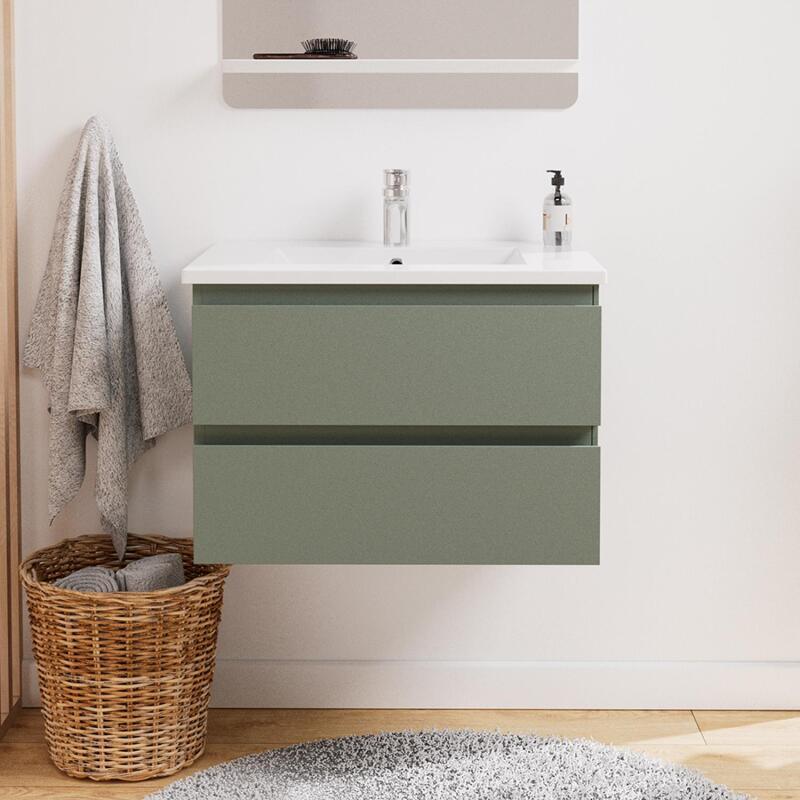 Ensemble meuble simple vasque décor chêne carbone 60cm + vasque + robinet