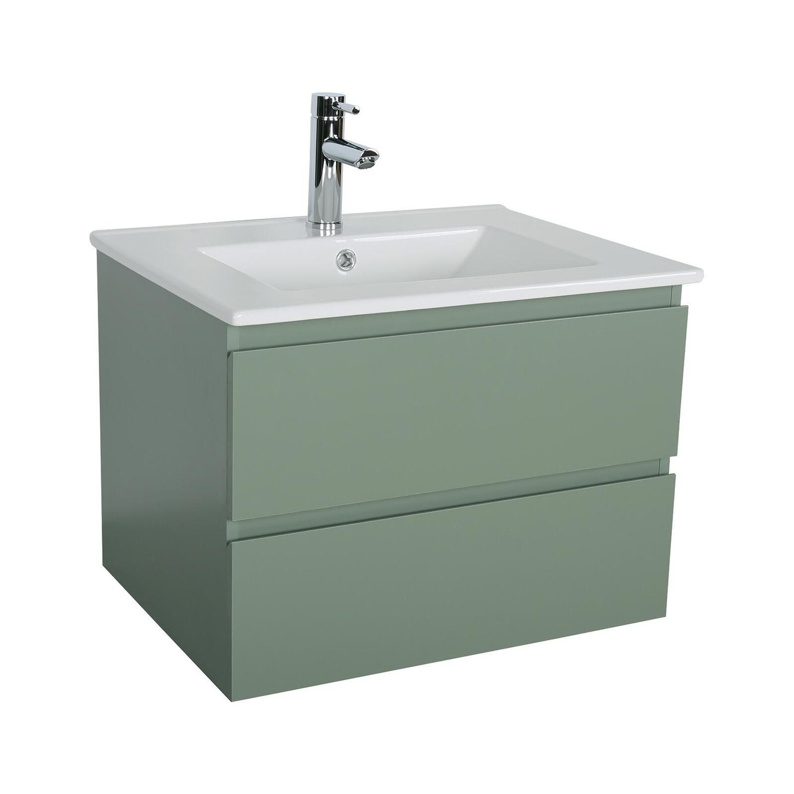 Ensemble meuble simple vasque décor chêne carbone 60cm + vasque + robinet