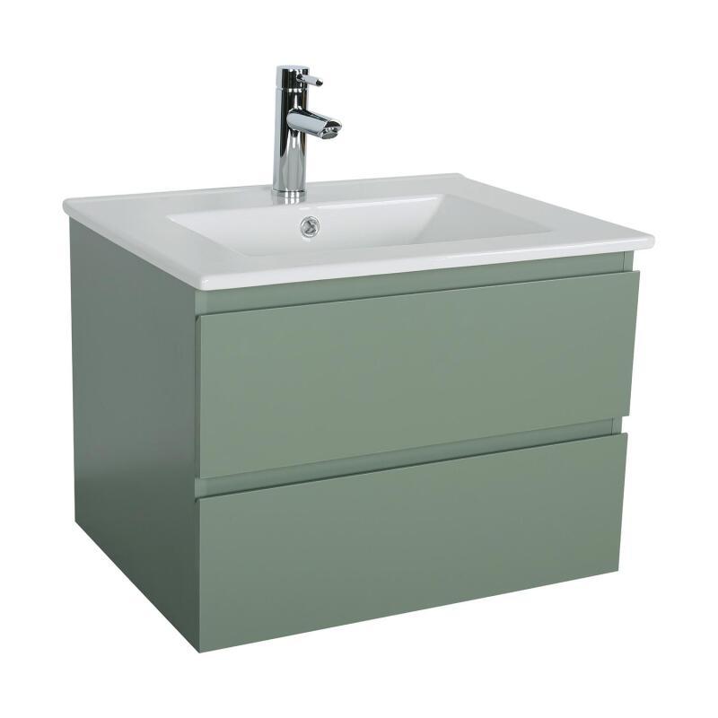 Ensemble meuble simple vasque décor chêne carbone 60cm + vasque + robinet