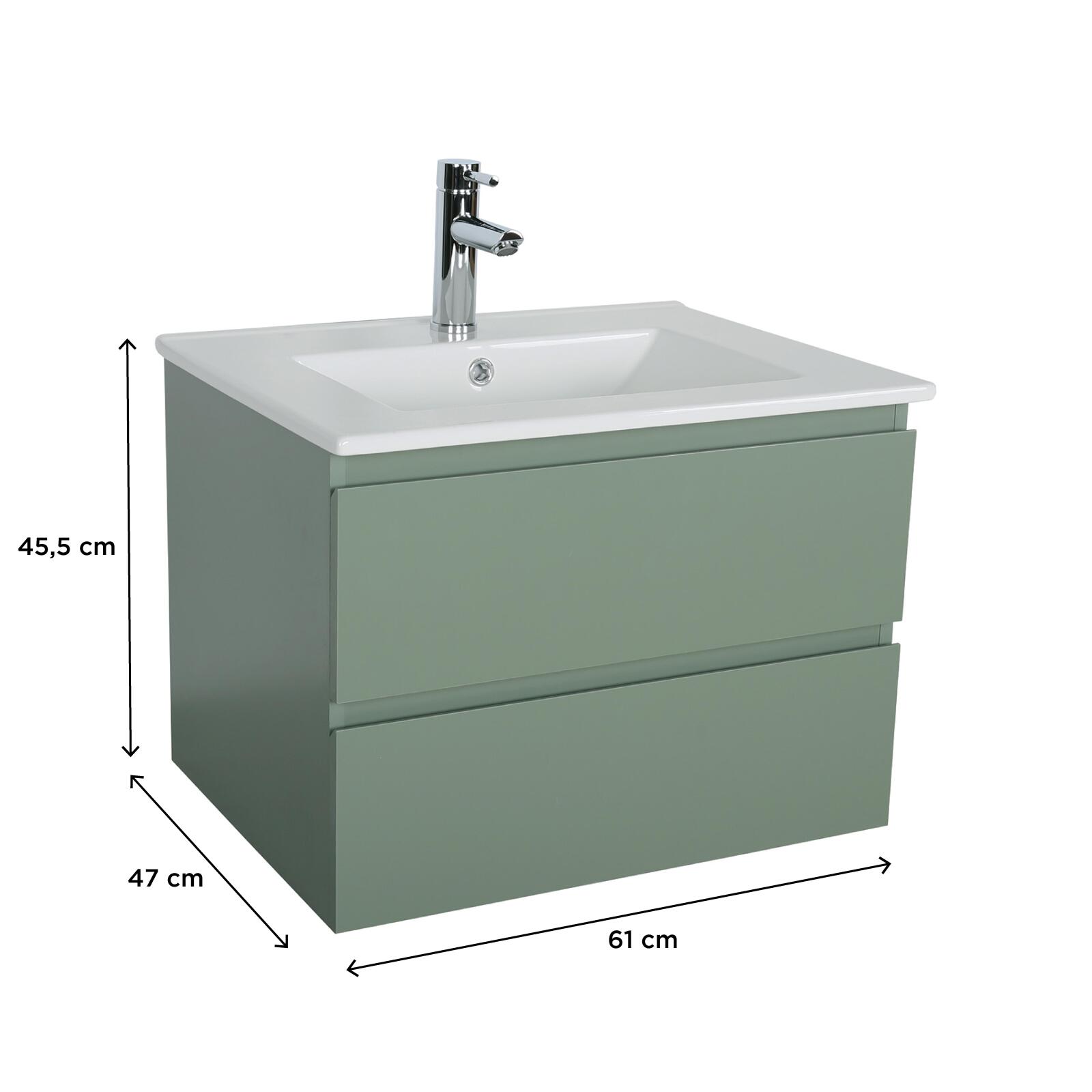 Ensemble meuble simple vasque décor chêne carbone 60cm + vasque + robinet