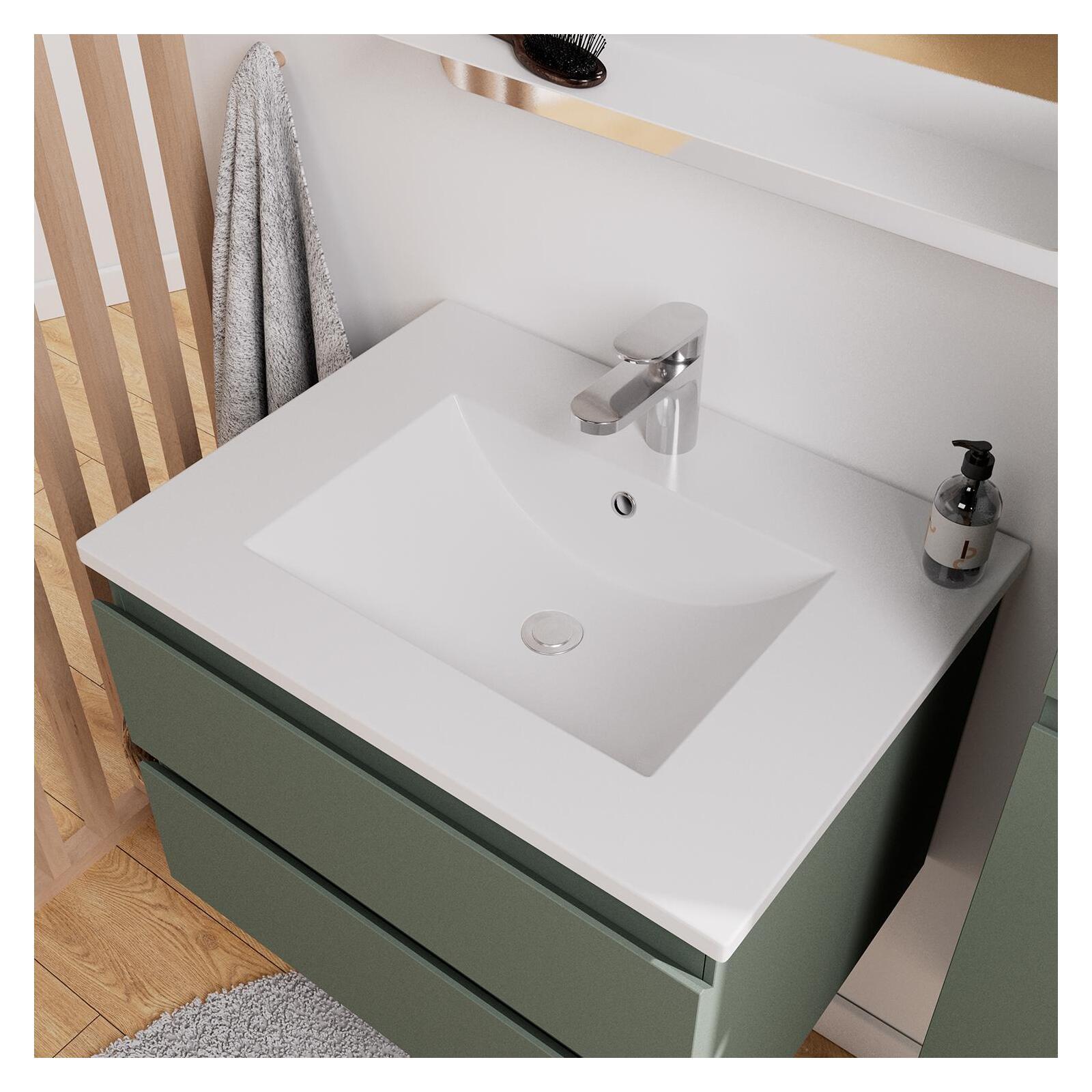 Ensemble meuble simple vasque décor chêne carbone 60cm + vasque + robinet