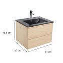 Ensemble meuble simple vasque décor chêne carbone 60cm + vasque + robinet
