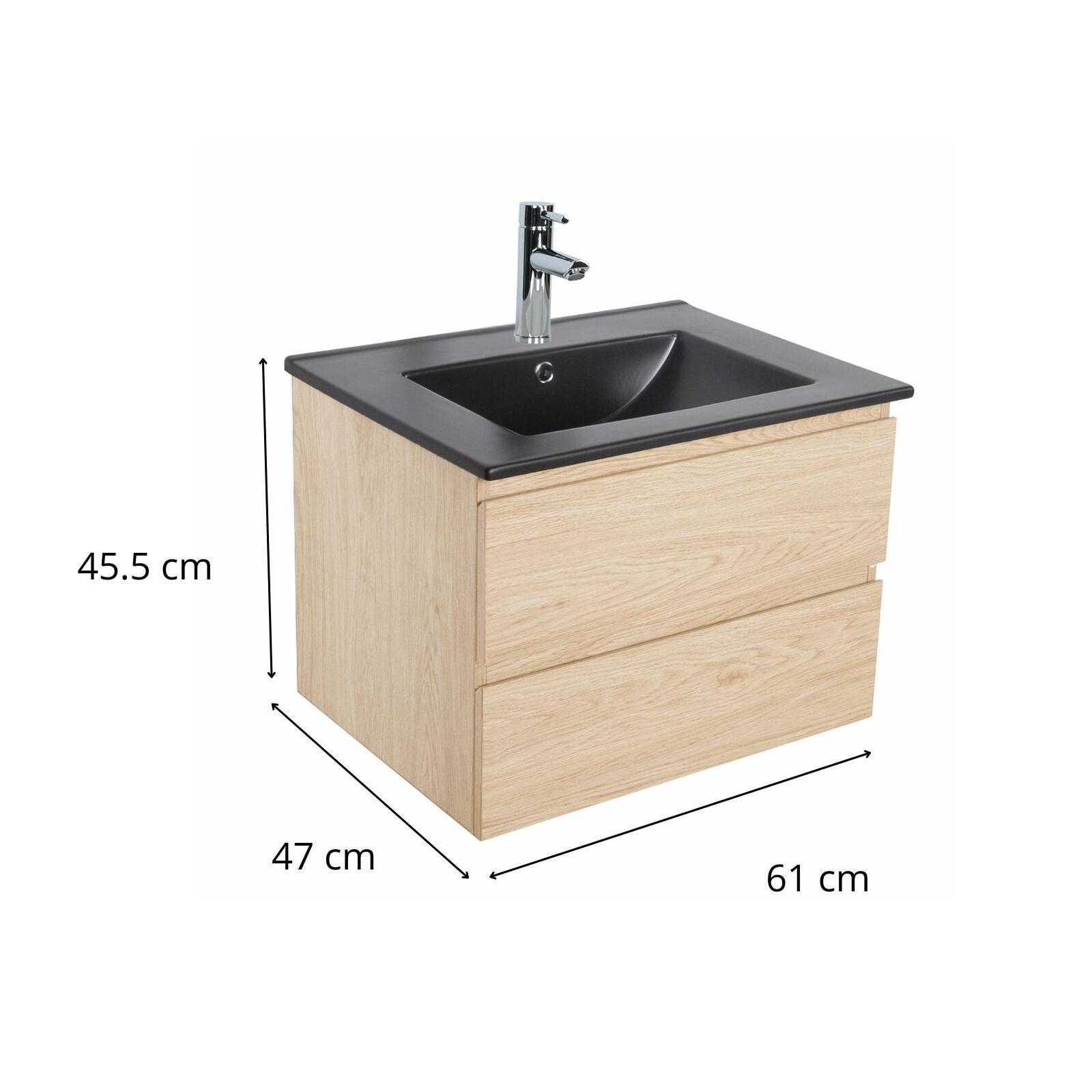 Ensemble meuble simple vasque décor chêne carbone 60cm + vasque + robinet