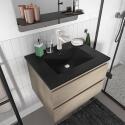 Ensemble meuble simple vasque décor chêne carbone 60cm + vasque + robinet