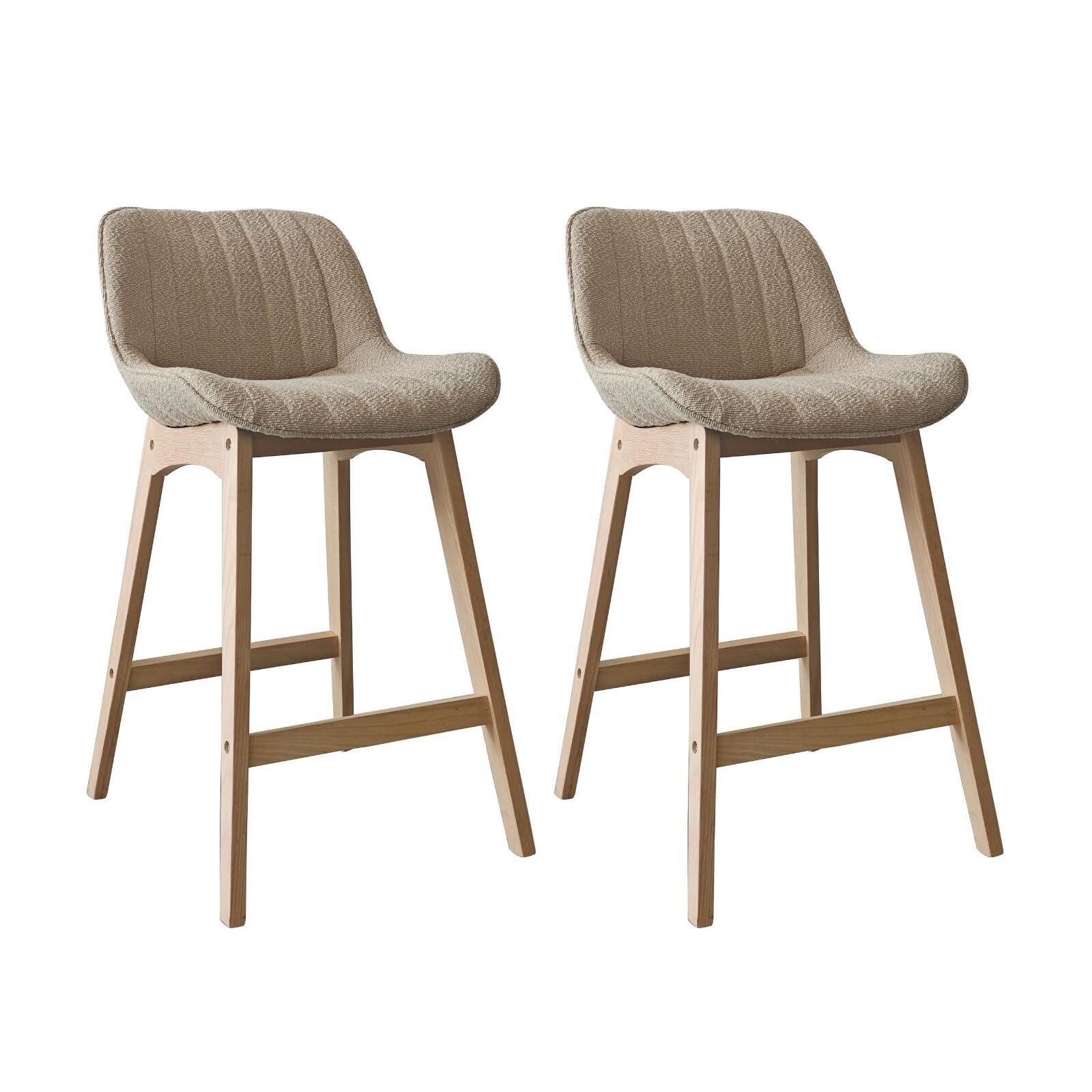 Lot de chaises d'îlot et bar en chêne et assise tissu bouclette 65cm