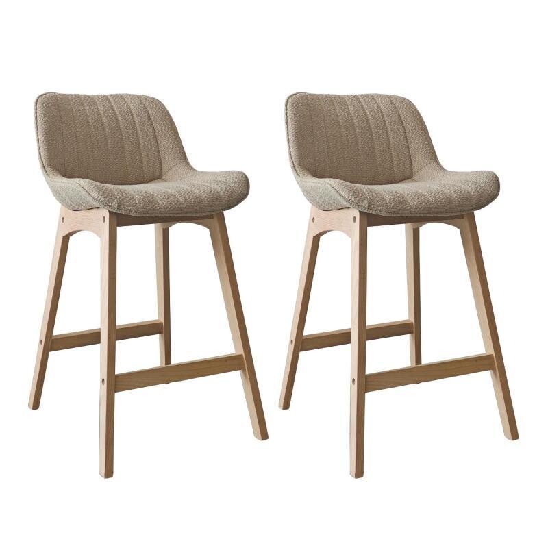 Lot de chaises d'îlot et bar en chêne et assise tissu bouclette 65cm