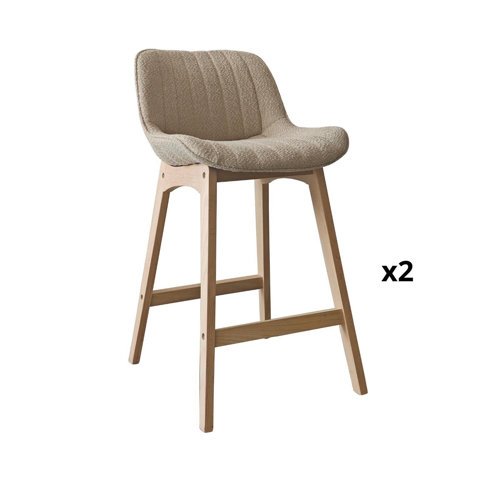 Lot de chaises d'îlot et bar en chêne et assise tissu bouclette 65cm
