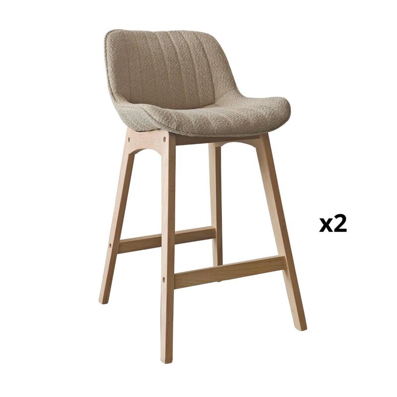 Lot de chaises d'îlot et bar en chêne et assise tissu bouclette 65cm