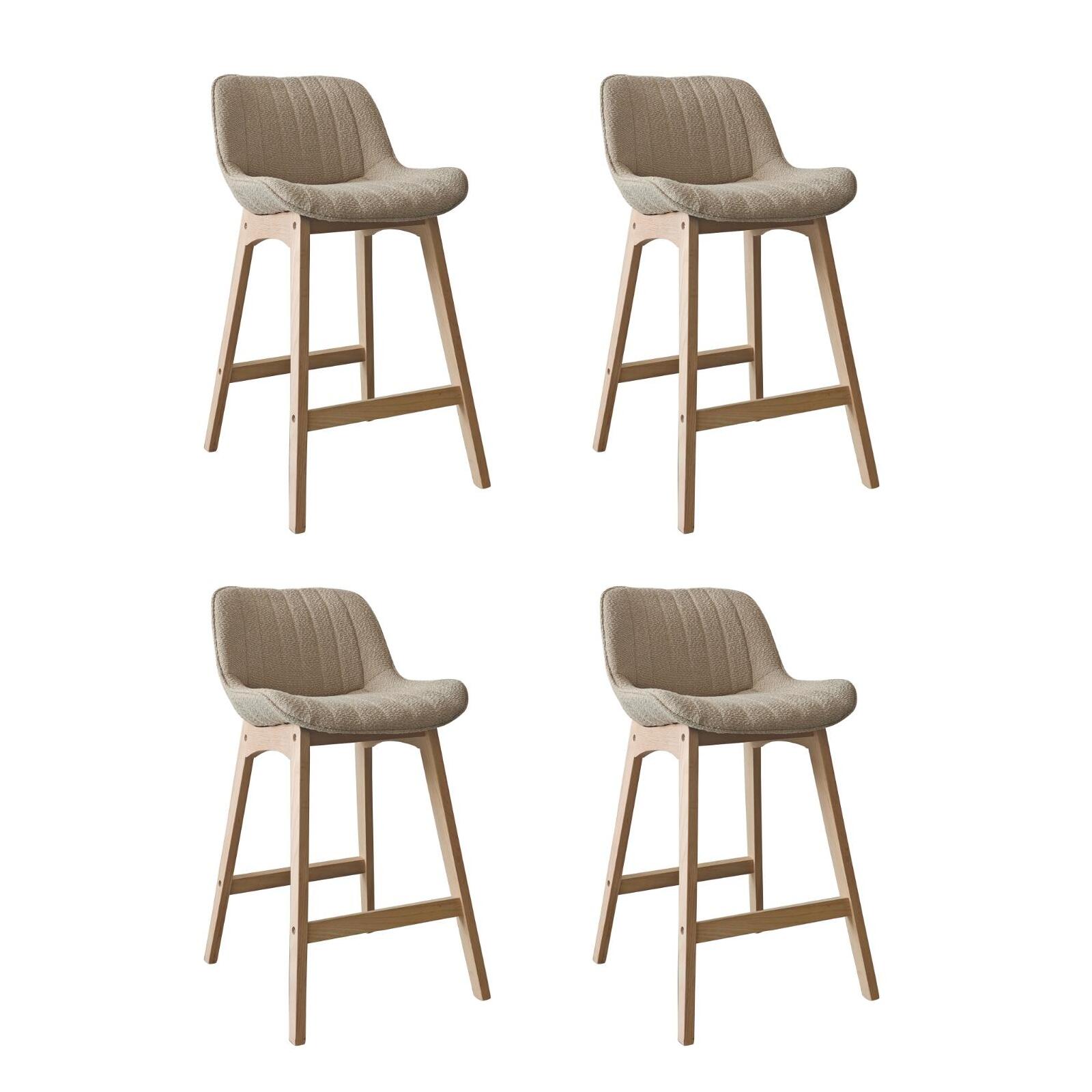 Lot de chaises d'îlot et bar en chêne et assise tissu bouclette 65cm