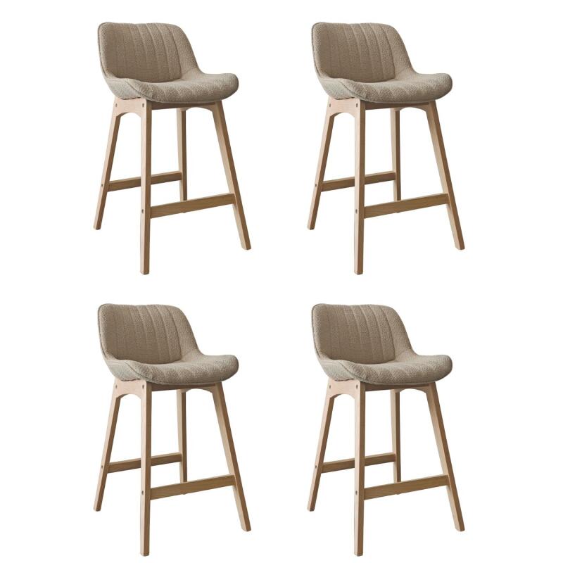 Lot de chaises d'îlot et bar en chêne et assise tissu bouclette 65cm