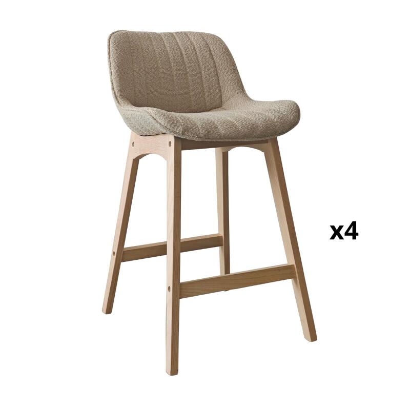 Lot de chaises d'îlot et bar en chêne et assise tissu bouclette 65cm