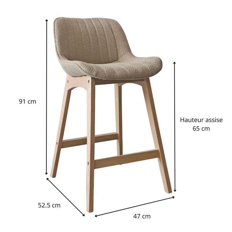 Lot de chaises d'îlot et bar en chêne et assise tissu bouclette 65cm