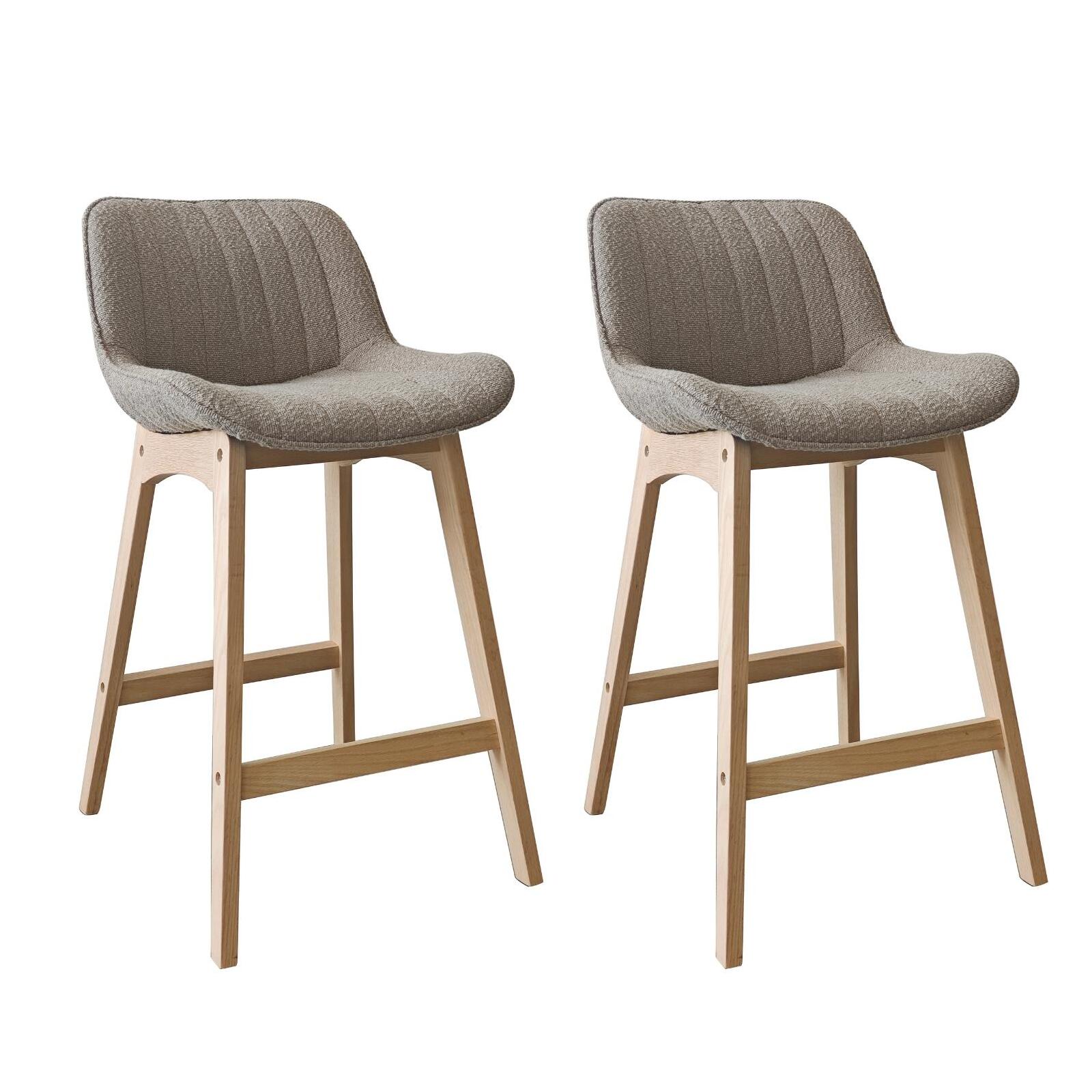 Lot de chaises d'îlot et bar en chêne et assise tissu bouclette 65cm