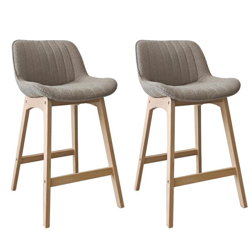 Lot de chaises d'îlot et bar en chêne et assise tissu bouclette 65cm