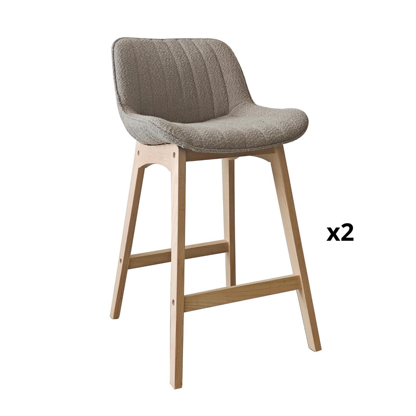 Lot de chaises d'îlot et bar en chêne et assise tissu bouclette 65cm