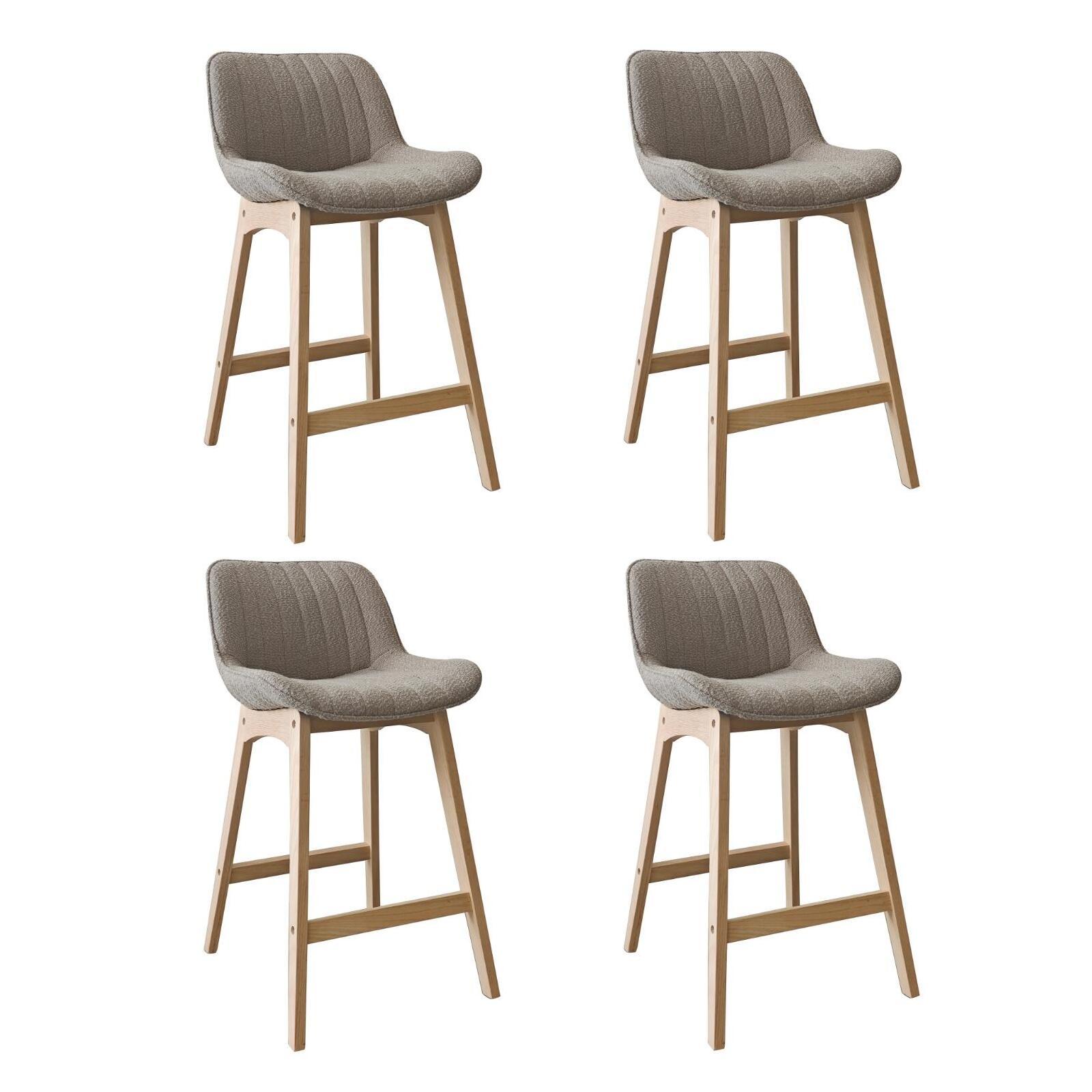 Lot de chaises d'îlot et bar en chêne et assise tissu bouclette 65cm