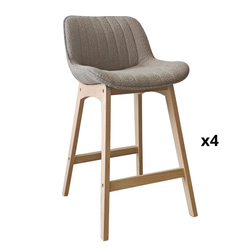 Lot de chaises d'îlot et bar en chêne et assise tissu bouclette 65cm