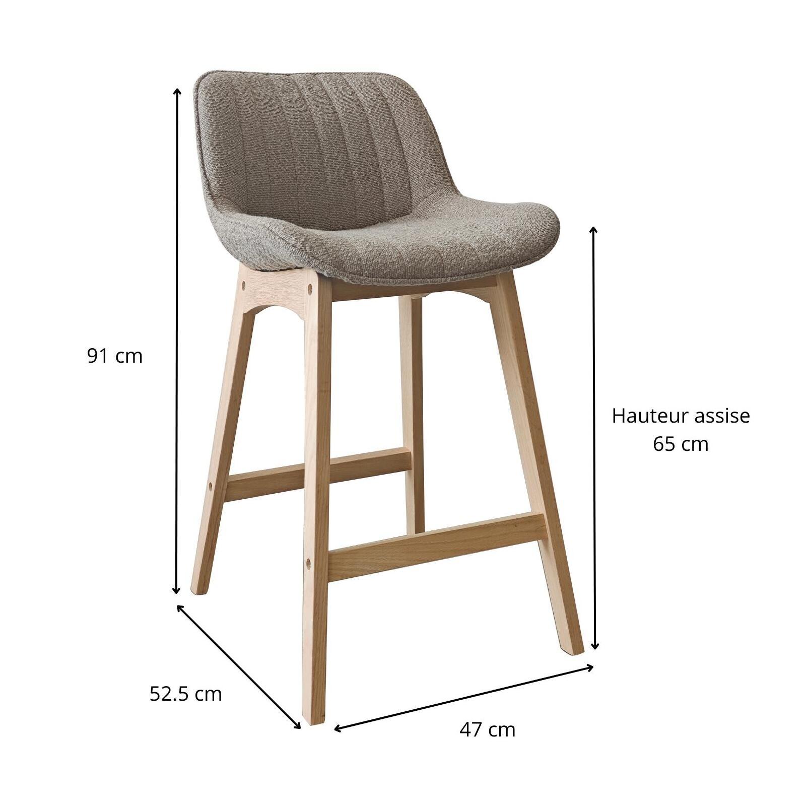 Lot de chaises d'îlot et bar en chêne et assise tissu bouclette 65cm
