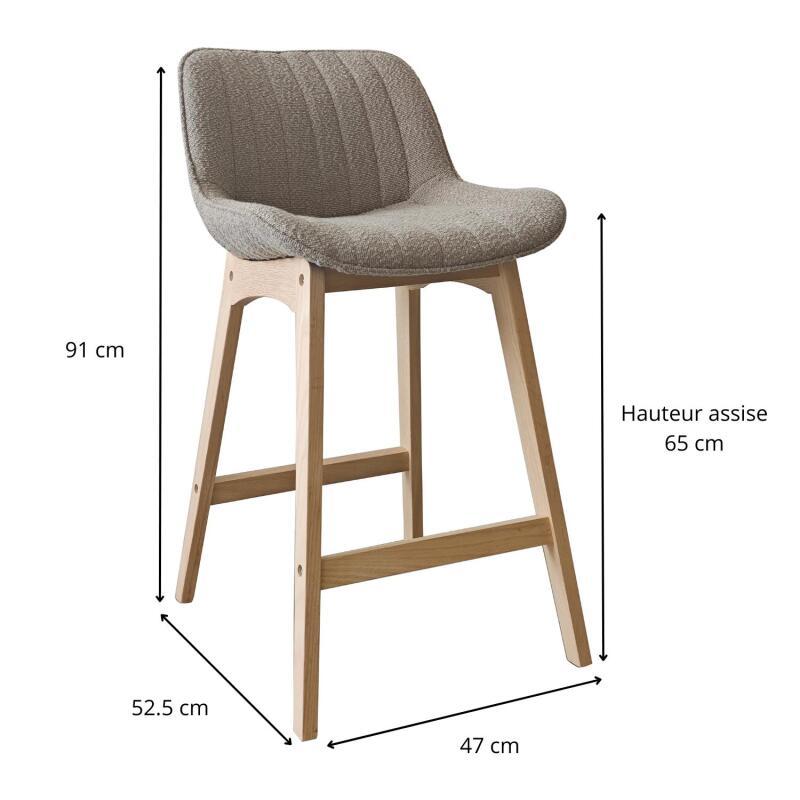 Lot de chaises d'îlot et bar en chêne et assise tissu bouclette 65cm