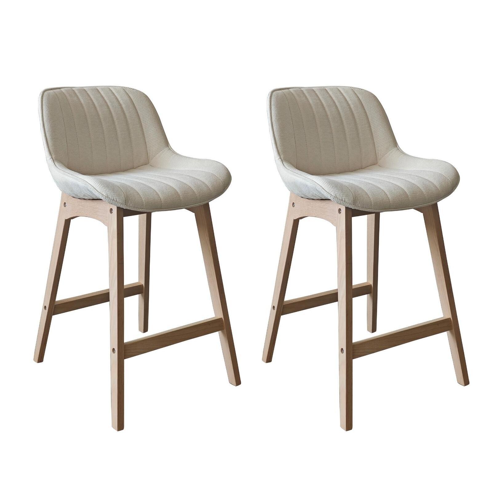 Lot de chaises d'îlot et bar en chêne et assise tissu velours côtelé 65cm