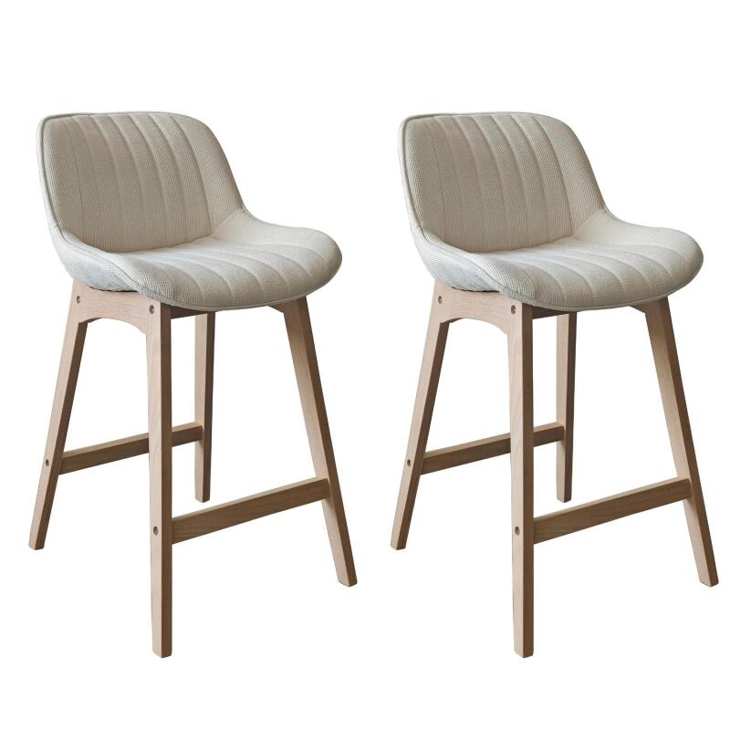 Lot de chaises d'îlot et bar en chêne et assise tissu velours côtelé 65cm