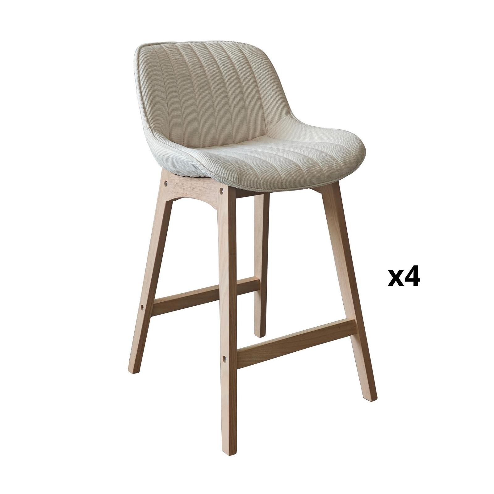Lot de chaises d'îlot et bar en chêne et assise tissu velours côtelé 65cm