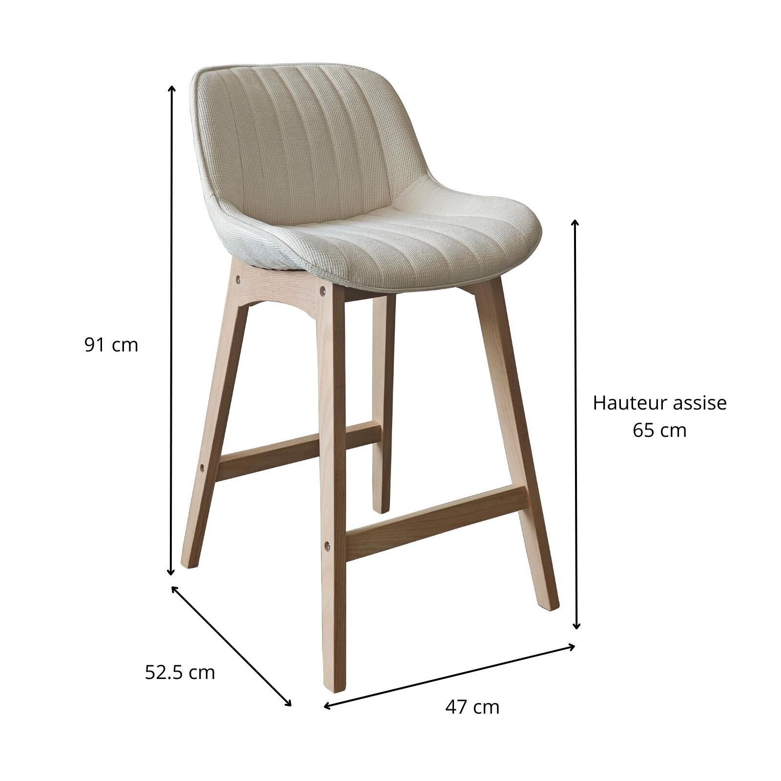 Lot de chaises d'îlot et bar en chêne et assise tissu velours côtelé 65cm