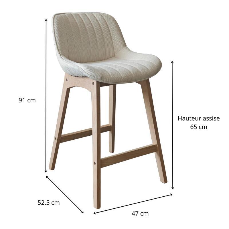 Lot de chaises d'îlot et bar en chêne et assise tissu velours côtelé 65cm