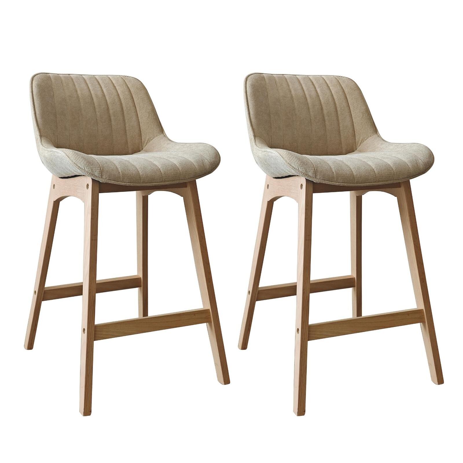 Lot de chaises d'îlot et bar en chêne et assise tissu velours côtelé 65cm