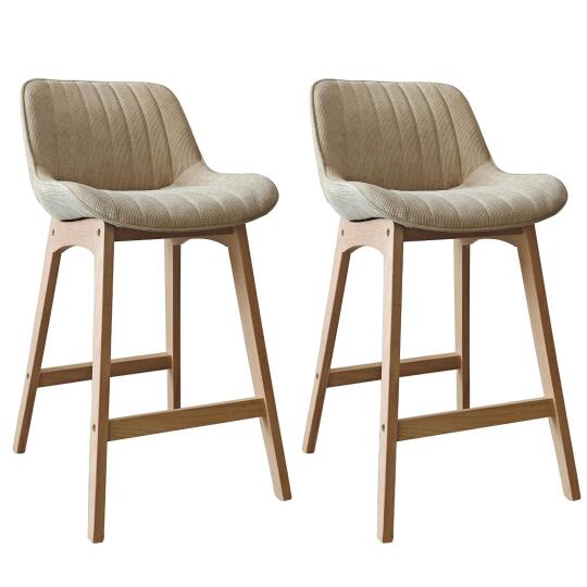 Lot de chaises d'îlot et bar en chêne et assise tissu velours côtelé 65cm
