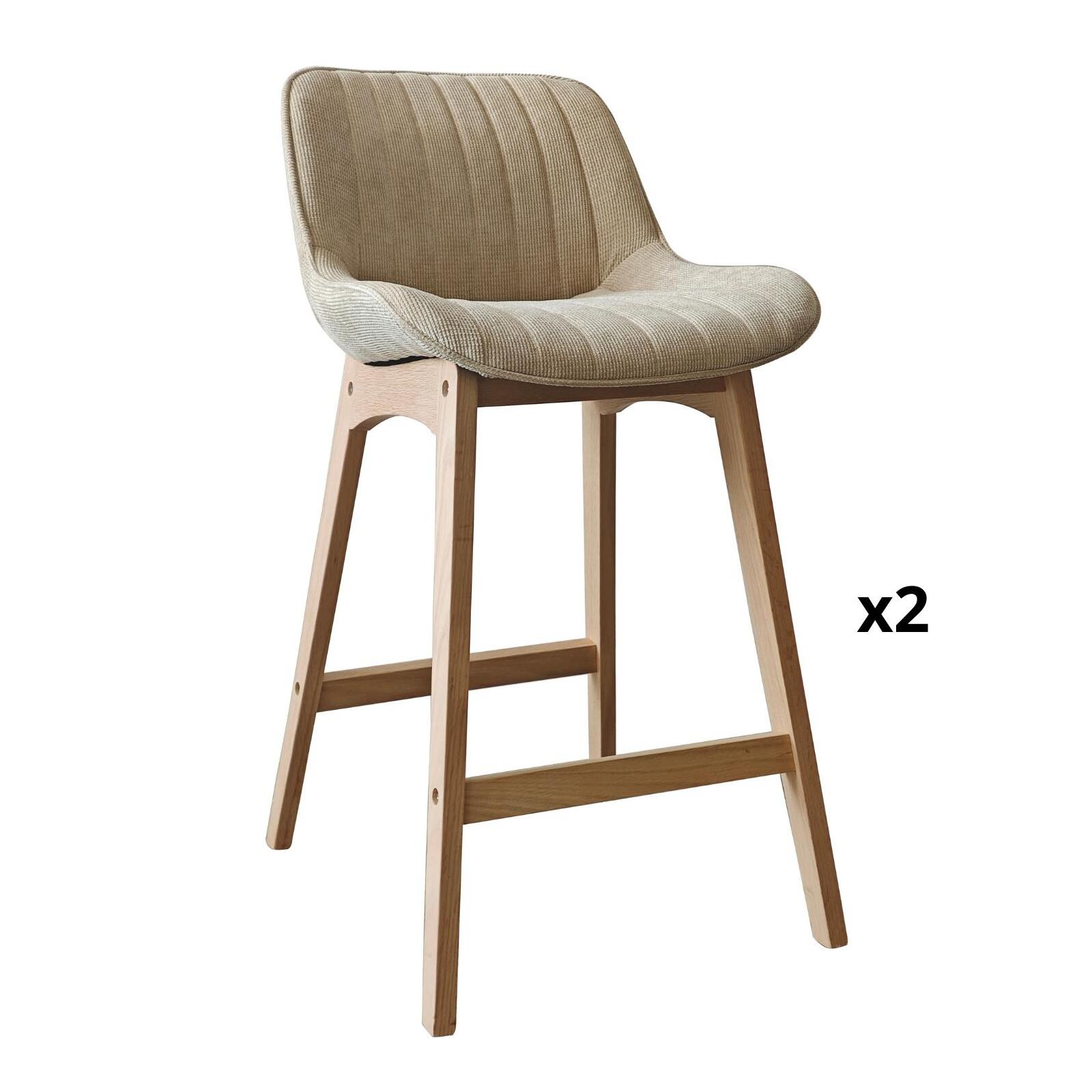 Lot de chaises d'îlot et bar en chêne et assise tissu velours côtelé 65cm