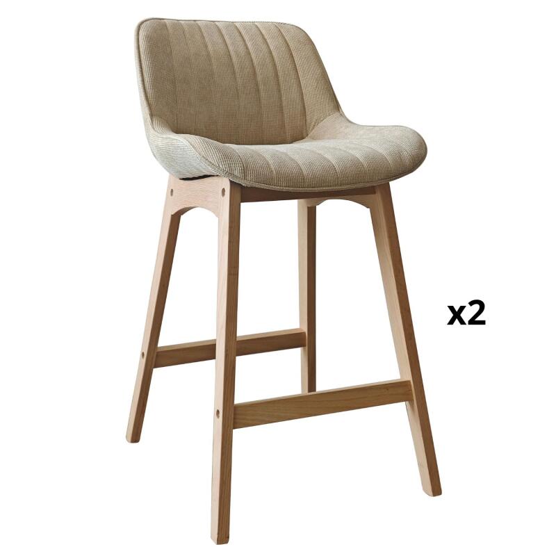 Lot de chaises d'îlot et bar en chêne et assise tissu velours côtelé 65cm