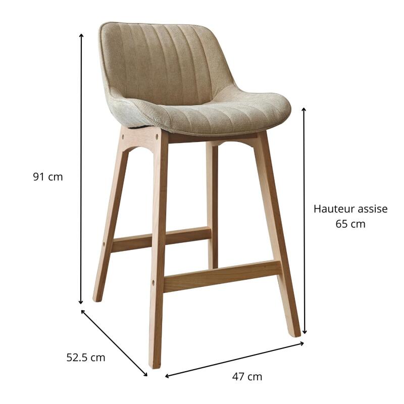 Lot de chaises d'îlot et bar en chêne et assise tissu velours côtelé 65cm