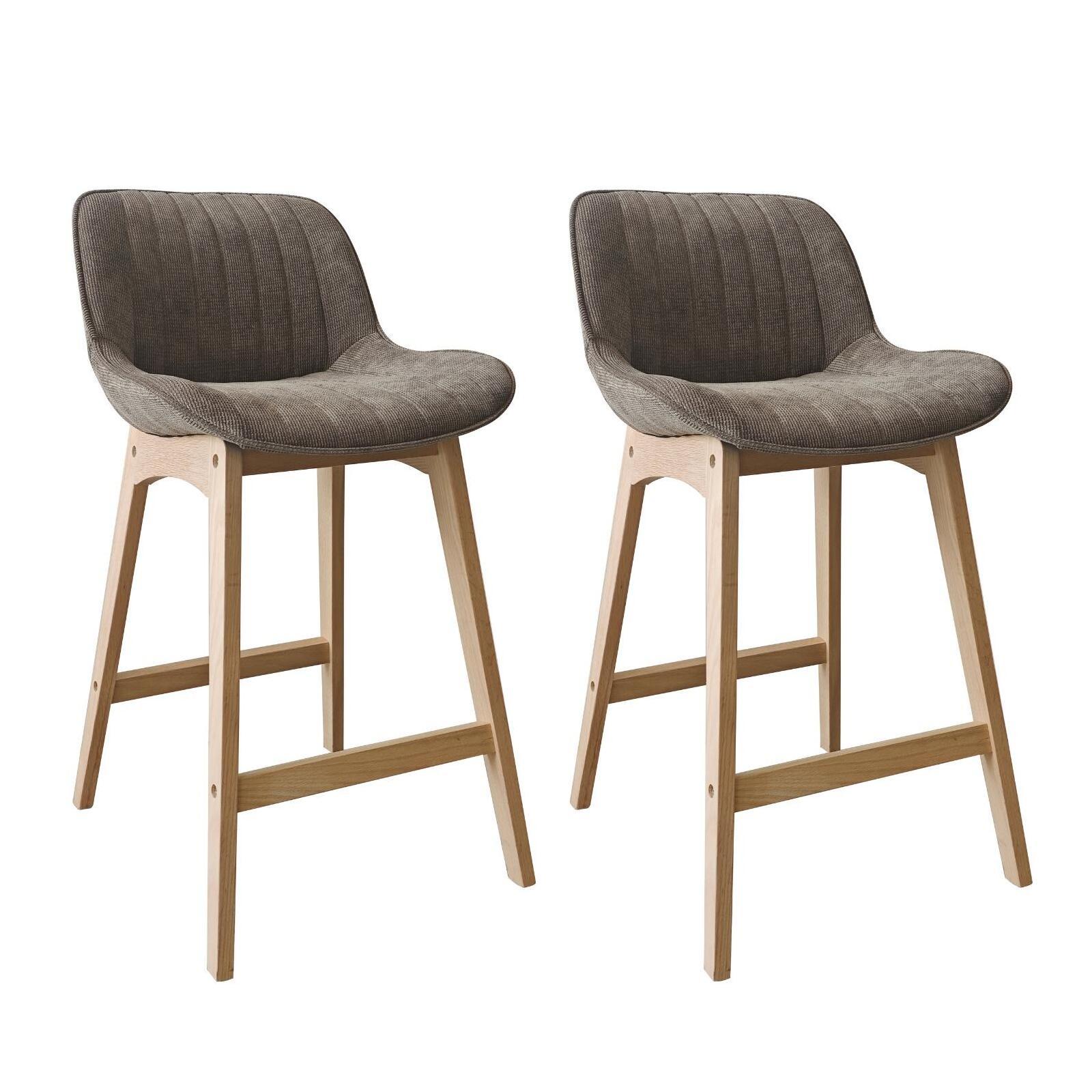 Lot de chaises d'îlot et bar en chêne et assise tissu velours côtelé 65cm