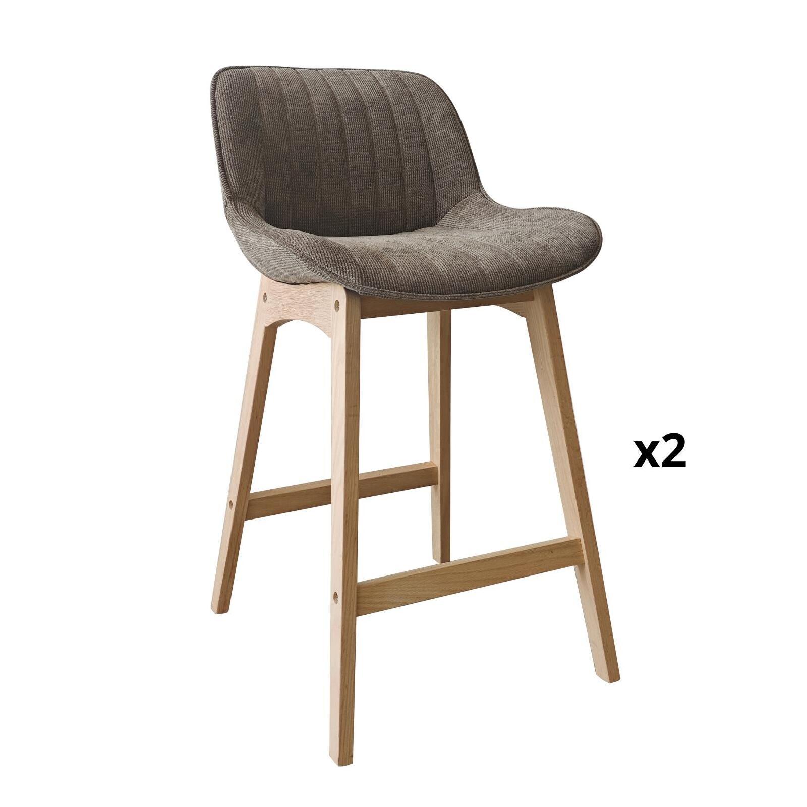 Lot de chaises d'îlot et bar en chêne et assise tissu velours côtelé 65cm