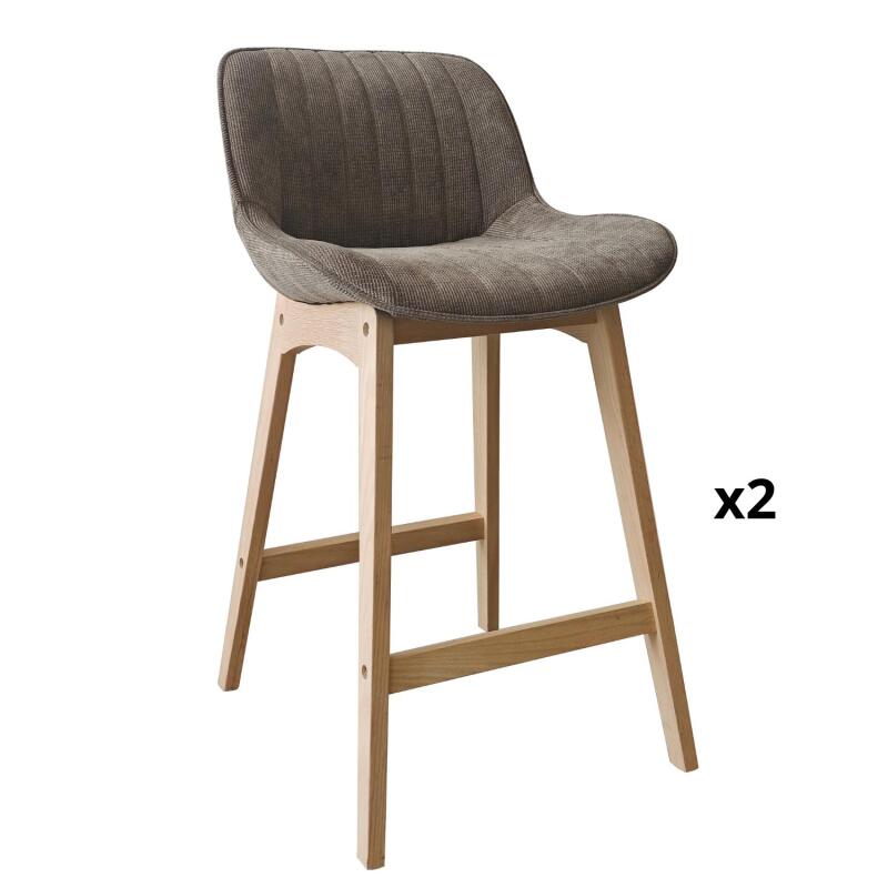 Lot de chaises d'îlot et bar en chêne et assise tissu velours côtelé 65cm