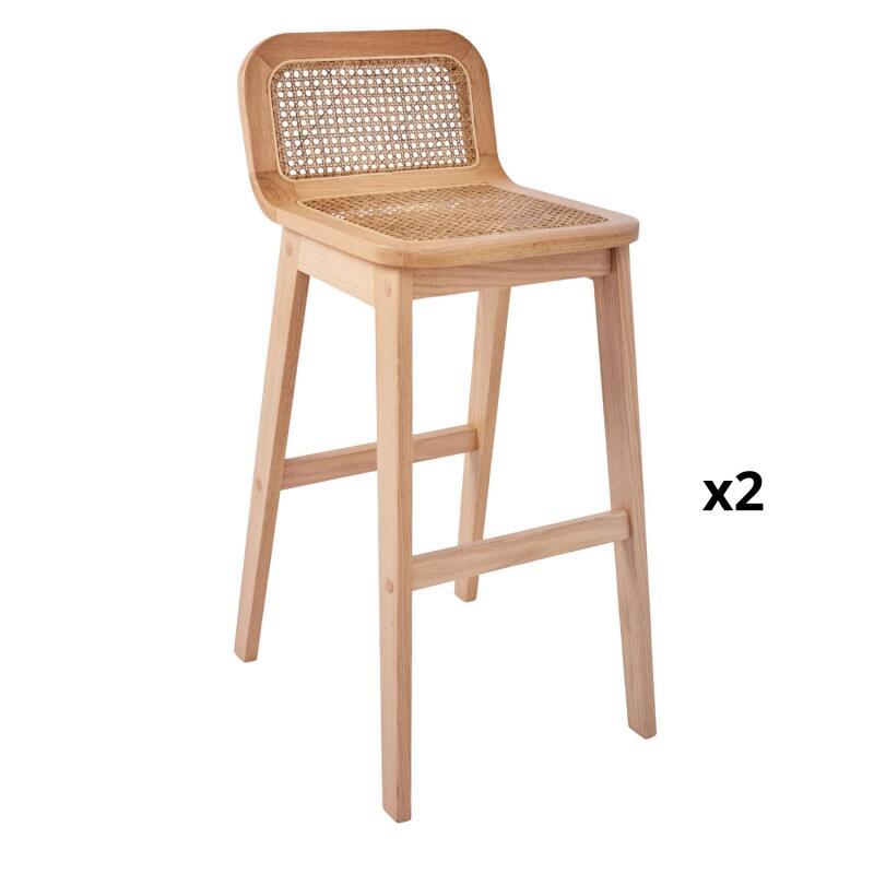 Lot de chaises d'îlot et bar en chêne et assise cannage 65cm