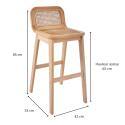 Lot de chaises d'îlot et bar en chêne et assise cannage 65cm