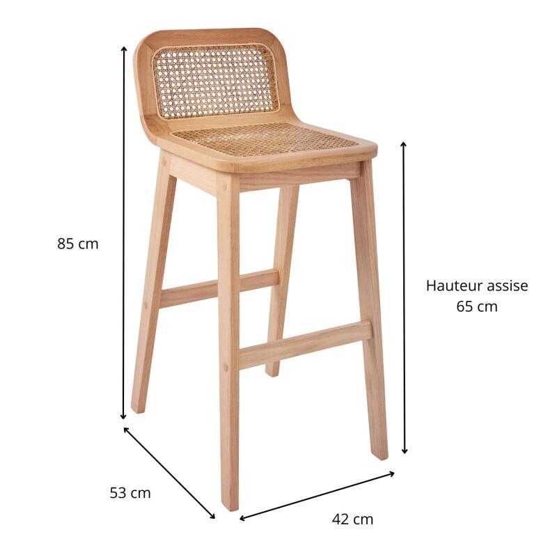 Lot de chaises d'îlot et bar en chêne et assise cannage 65cm