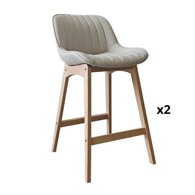 Lot de chaises d'îlot et bar en chêne et assise tissu 65cm