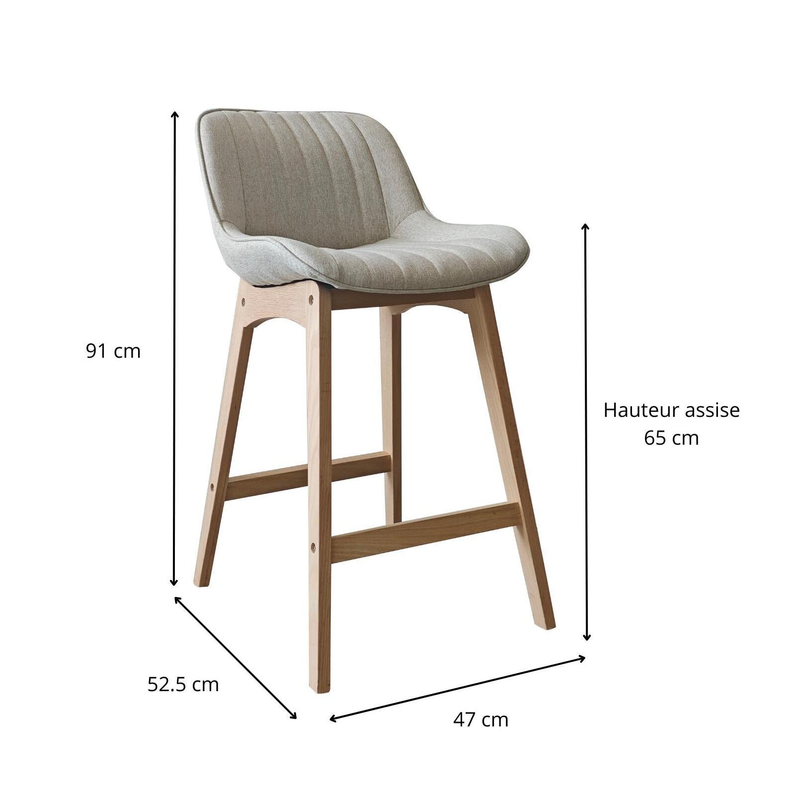 Lot de chaises d'îlot et bar en chêne et assise tissu 65cm