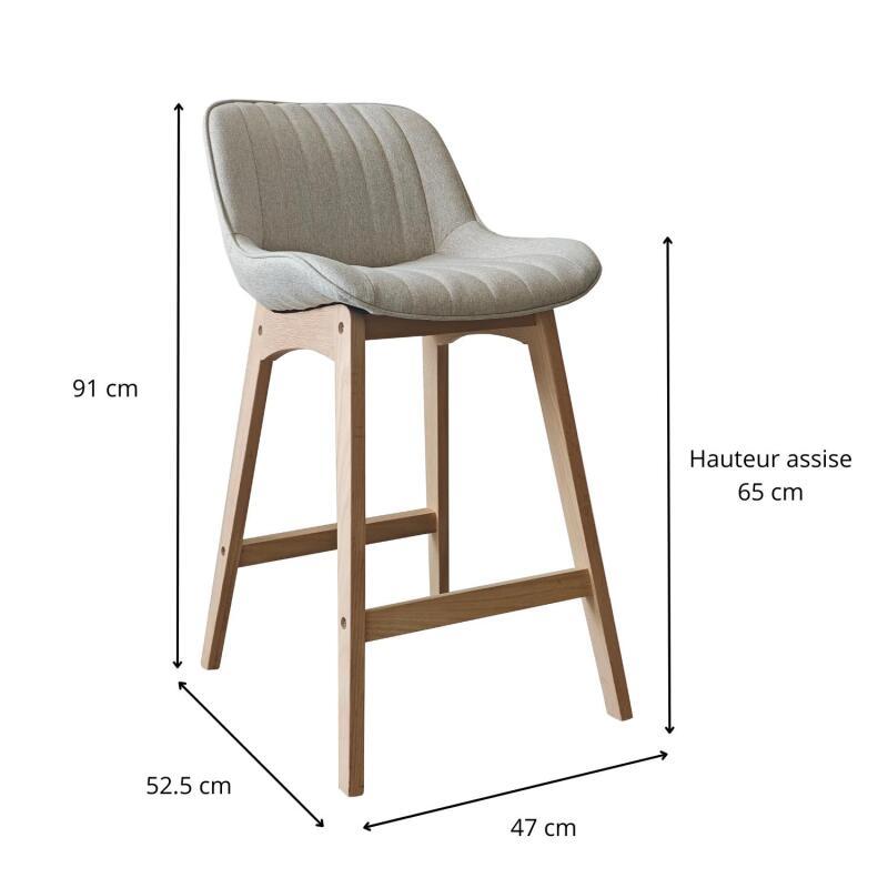Lot de chaises d'îlot et bar en chêne et assise tissu 65cm